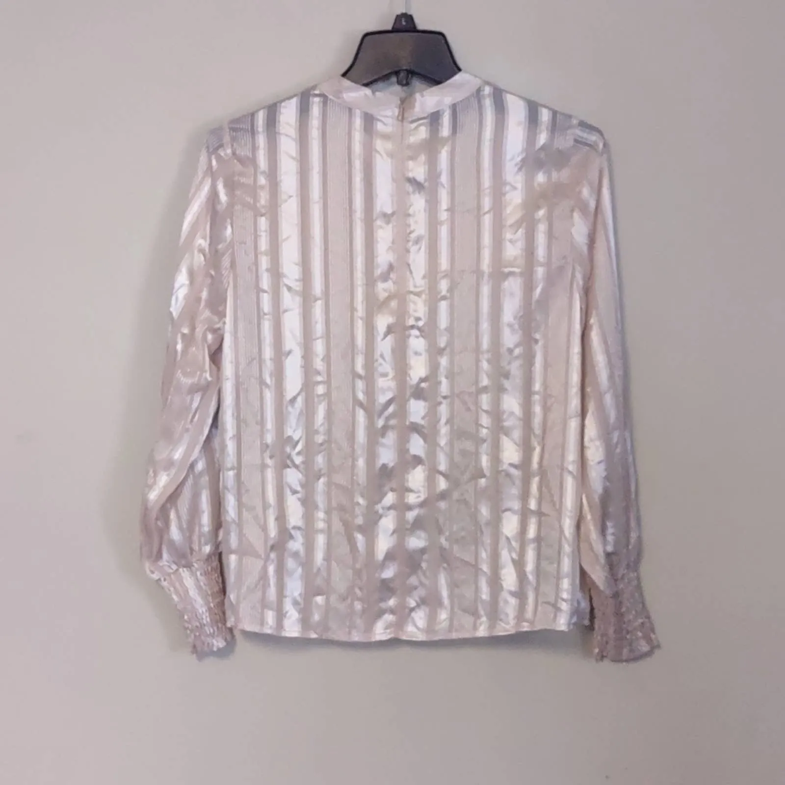Alfani Mock Neck Smocked Cuff Top Petite Small Champagne