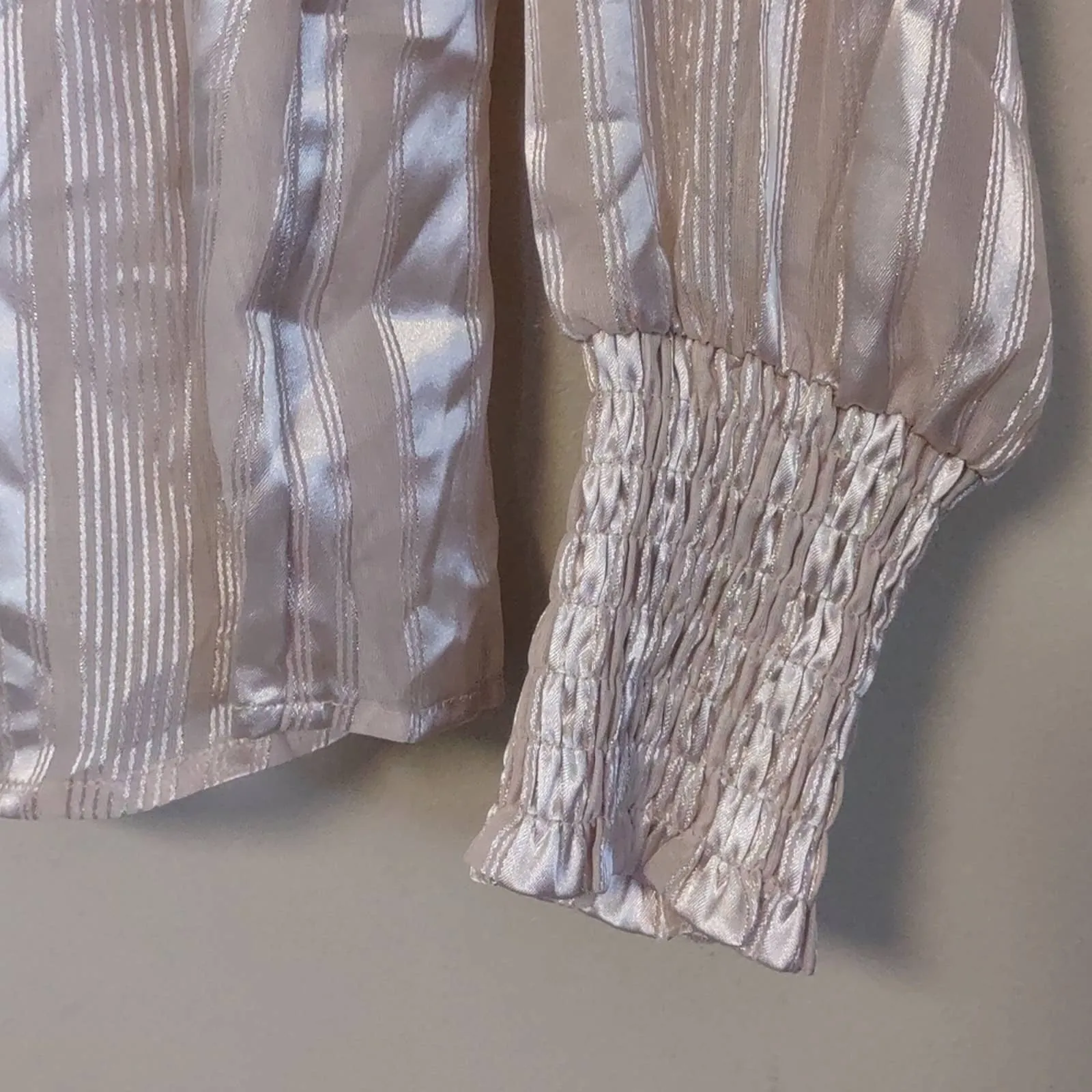 Alfani Mock Neck Smocked Cuff Top Petite Small Champagne