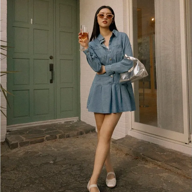 Casual Denim Button Short Mini Shirt Dress