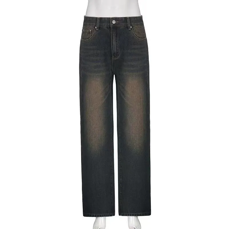 deanwangkt Y2K Women Korean Vintage Streetwear Baggy Jeans High Waisted Straight Wide Leg Pants Denim Trousers Fairy Grunge Alt Clothes