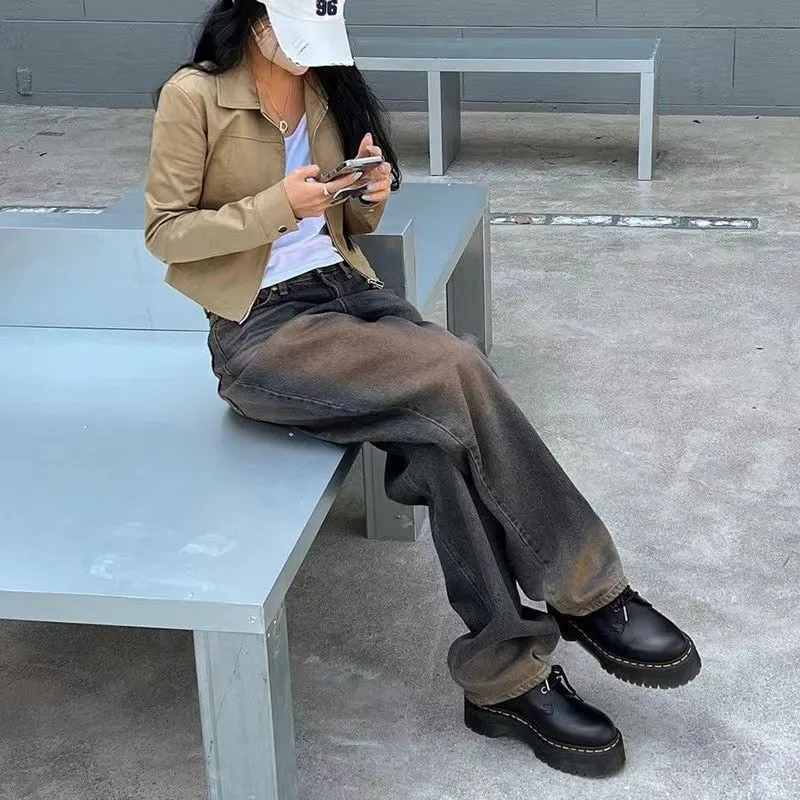 deanwangkt Y2K Women Korean Vintage Streetwear Baggy Jeans High Waisted Straight Wide Leg Pants Denim Trousers Fairy Grunge Alt Clothes