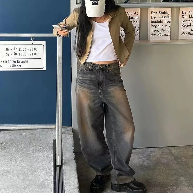 deanwangkt Y2K Women Korean Vintage Streetwear Baggy Jeans High Waisted Straight Wide Leg Pants Denim Trousers Fairy Grunge Alt Clothes