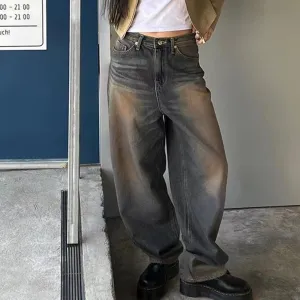 deanwangkt Y2K Women Korean Vintage Streetwear Baggy Jeans High Waisted Straight Wide Leg Pants Denim Trousers Fairy Grunge Alt Clothes