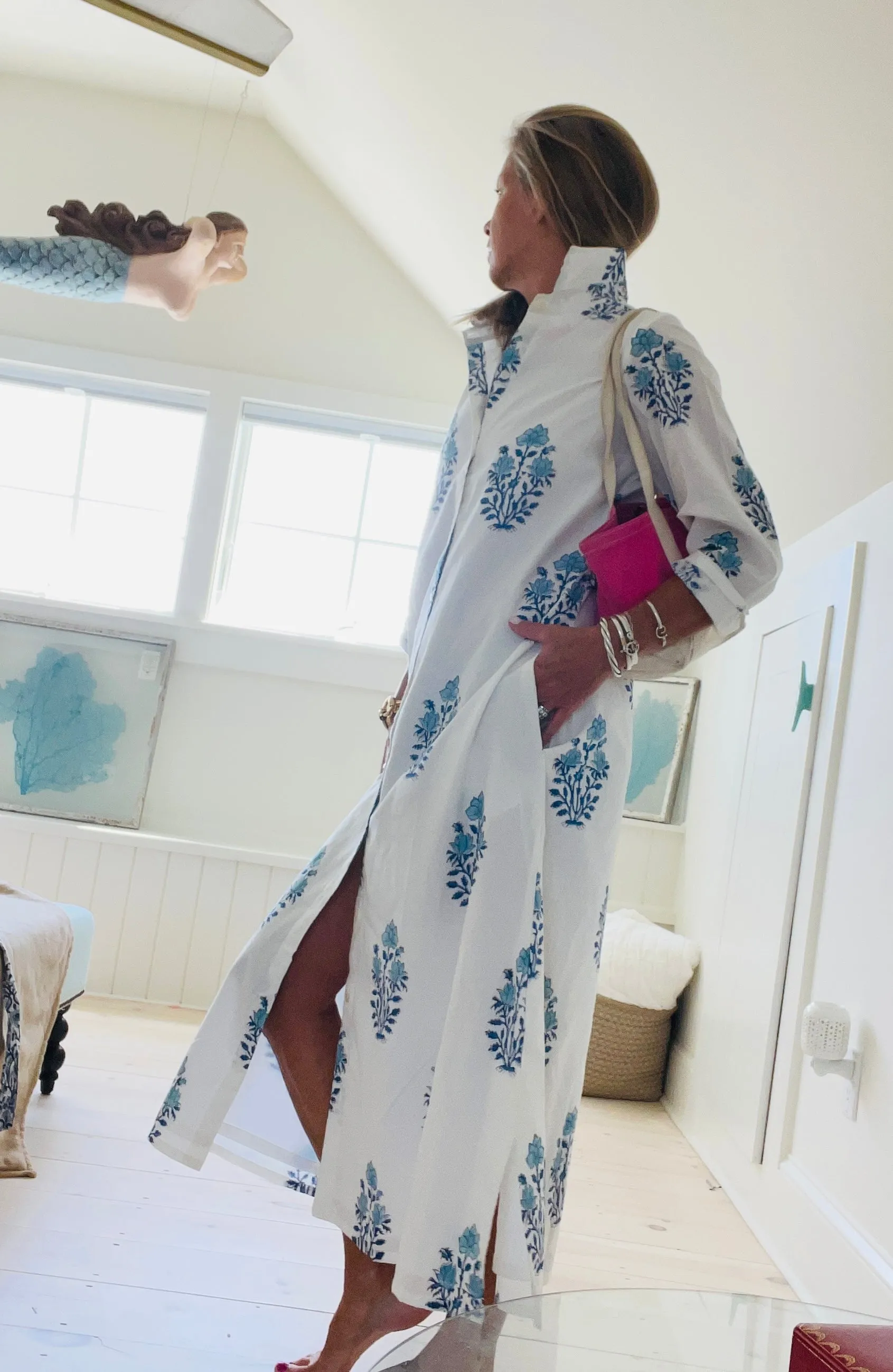 Hand Block Shirtdress in Sea Vines