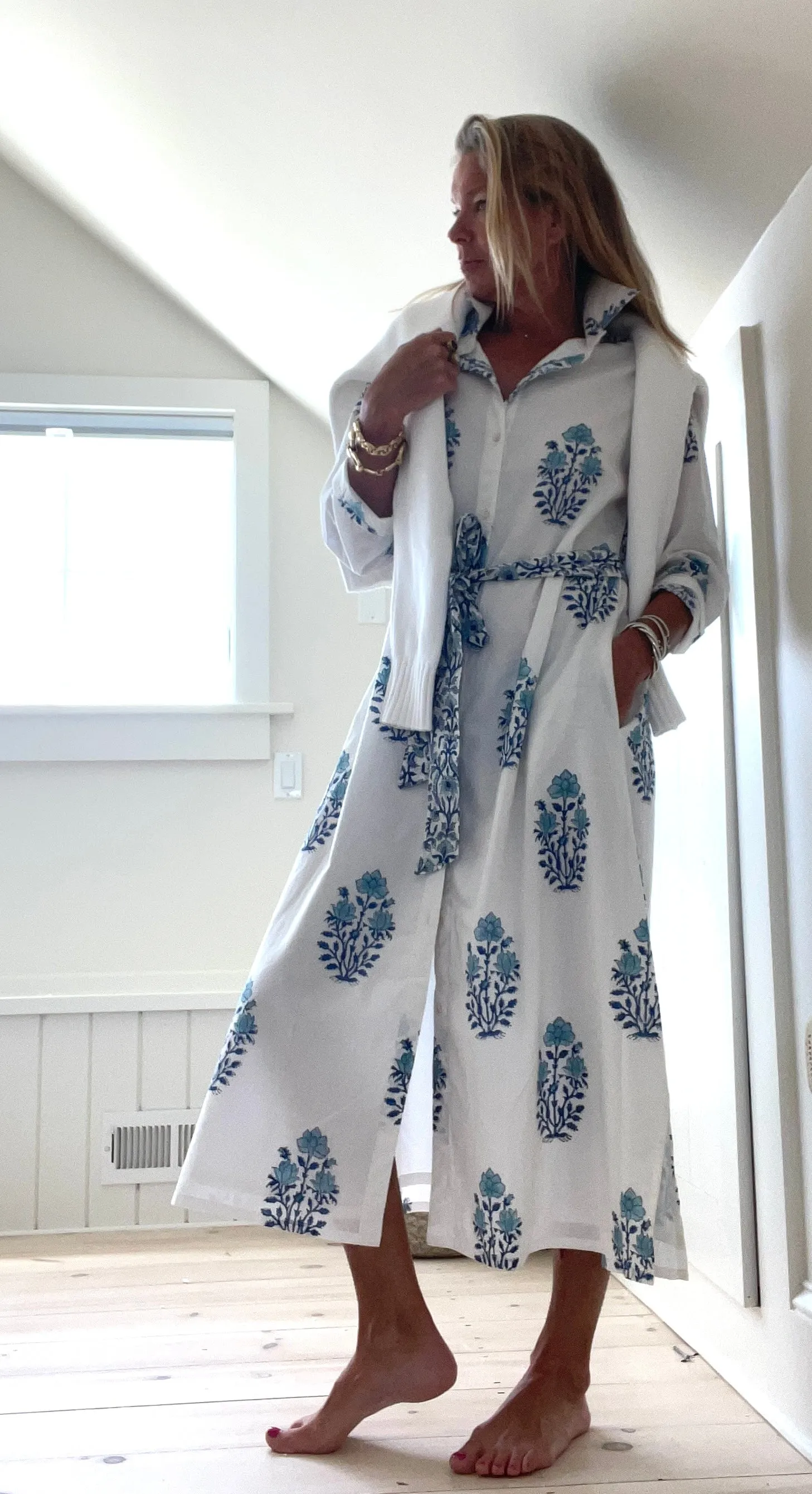Hand Block Shirtdress in Sea Vines