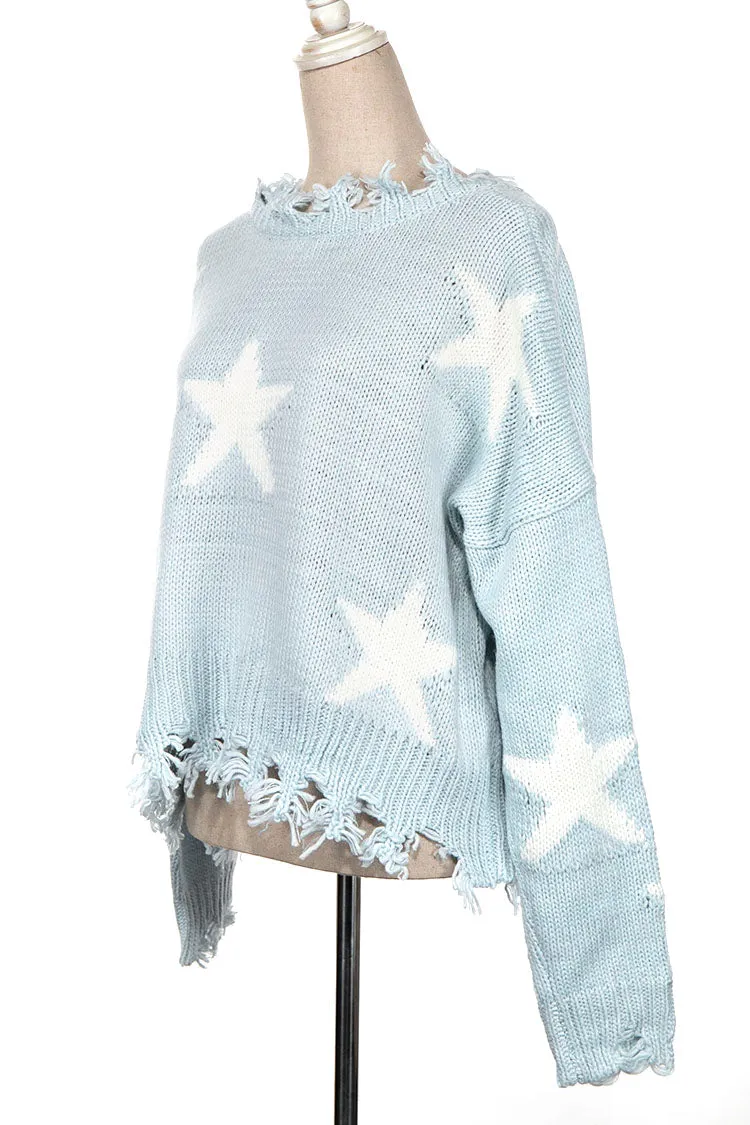 STAR PATTERN DISTRESSED HEM KNIT SWEATER 1 PACK