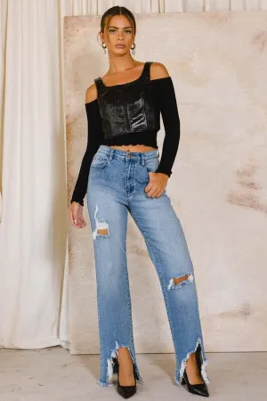 Vibrant M.i.U High Rise Distressed Wide Leg Jeans