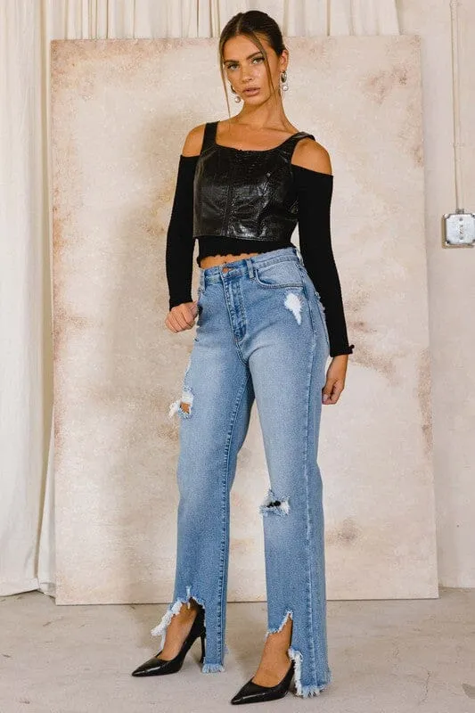 Vibrant M.i.U High Rise Distressed Wide Leg Jeans