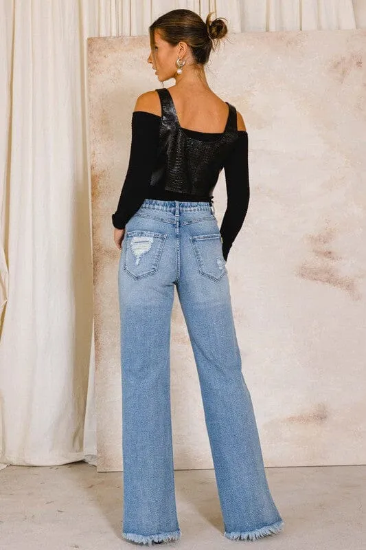 Vibrant M.i.U High Rise Distressed Wide Leg Jeans
