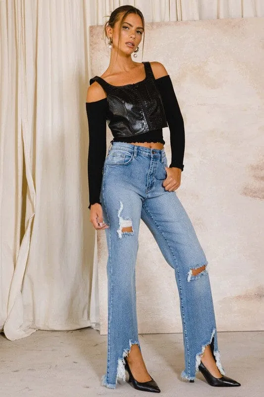 Vibrant M.i.U High Rise Distressed Wide Leg Jeans