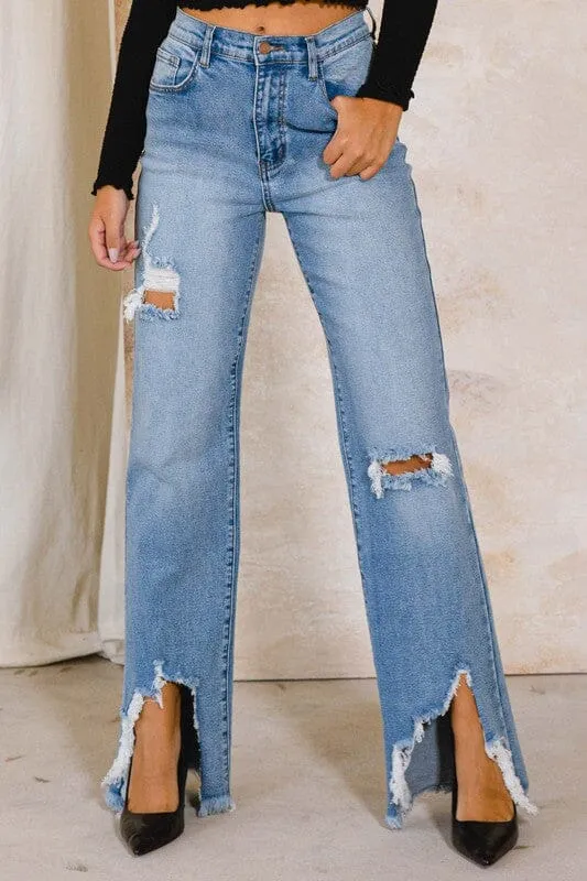 Vibrant M.i.U High Rise Distressed Wide Leg Jeans