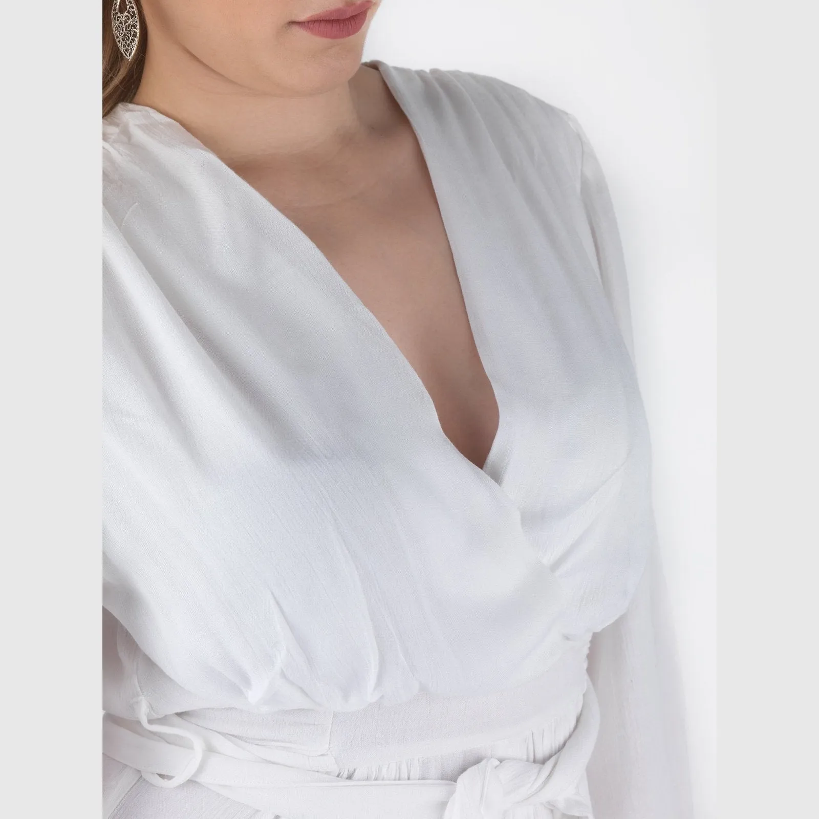 White Hippie V Neck Maxi Dress